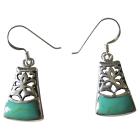 Oxidized Sterling Silver 92.5 Turquoise Inlaid Silver Earrings