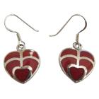 Coral Inlay Heart Shaped Sterling Silver Earrings