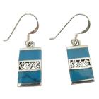 Dark Spider Turquoise Inlaid Sterling Silver 925 Earrings Jewelry