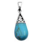 Teardrop Shaped Sterling Silver Pendant Inlaid Turquoise Pendant