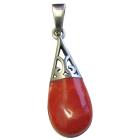 Bright Coral Red Inlay Sterling Silver Pendant Silver Teardrop Pendant
