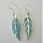 Green Turquoise Sterling Silver Inlaid Leaf Shaped Earrings