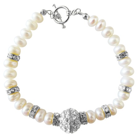Gorgeous!!FreshWater Pearl in Button Shape with Rondells Gold Plated and Gold Plated Pendant Bracelet