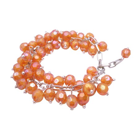 Bracelet Cluster Style AB Orange Beads Cluster Bracelet Soft Color