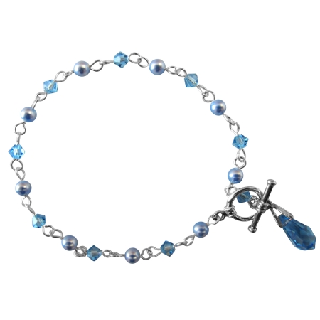 Blue Jewelry Aquamarine Teardrop Charm Dangling Bracelet
