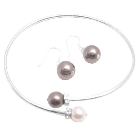 Wedding Jewelry Cuff Bracelet & Earrings Chocolate Brown Ivory Pearls
