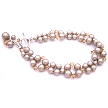 Classy Stylish Bracelet Artisan Creation Platinium Champagne Pearls