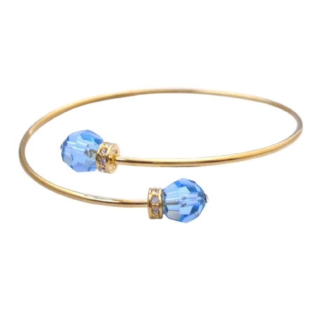 Gold Cuff Bracelet Aquamarine Crystals Affordable Gift Gold Jewelry