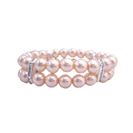 Peach Pearls Stretchable Bracelet Double Stranded Bracelets
