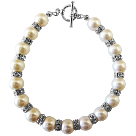 White Pearls w/ Sparkling Rondells Bridal Bracelets