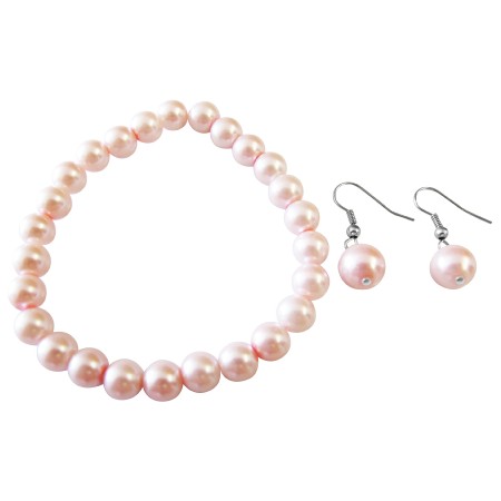 Pink Pearls Jewelry Bracelet Sterling Silver Hook Earrings