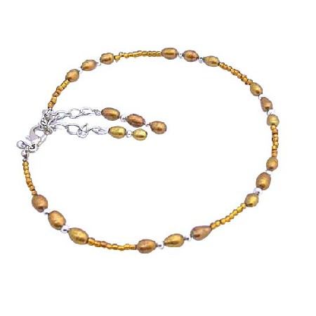 Copper Pearls Rice Shaped Bracelet w/ Glass Beads Bracelet