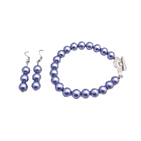 Pearls Bracelet & Earrings Set In Dark Grey Pearls w/ Flower Clasp