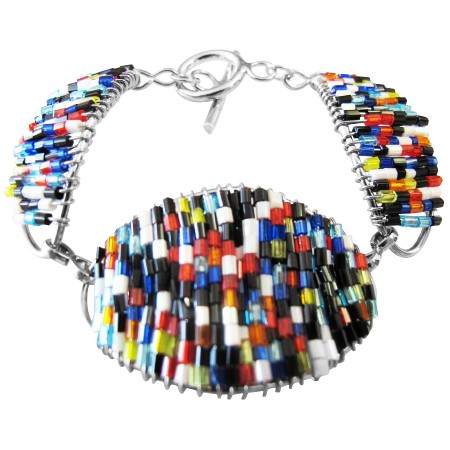 Multi Colored Glass Beads Pipe Shaped Bracelet Fabulous Bracelet