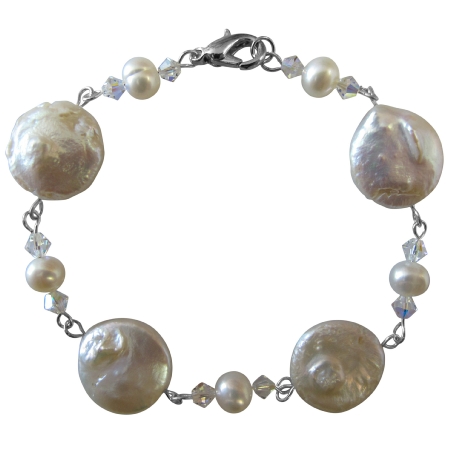 Freshwater Pearls Prom Bracelet Coin Freshwater 12mm & White Pearls
