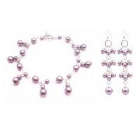 Dainty Sleek Fashionable Lavender Pearls Wedding Bracelet Earrings Set