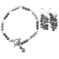 Prom Jewelry Gift Bridemaids Lite & Dark Gray Combo Bracelet Earrings :  dark bunch grape jewelry set