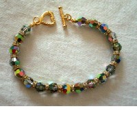 Genuine Vitrail Swarovski Crystals Bracelets w/ Heart Toggle Clasp Sterling 92.5 Silver Gold Plated 22k