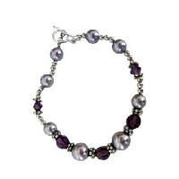Bali Silver Bracelet w/ Genuine Swarovski Pearls & Crystals 7 inches Bracelet