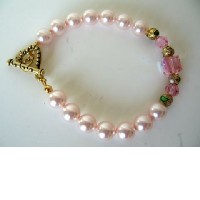 Bridal Party Wear Handcrafted Custom Bracelet Genuine Swarovski Pink Pearls w/ Sterling 92.5 Heart Toggle Clasp