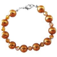 Swarovski Copper Crystals Pearls Bracelet New Handmade w/ 9mm Pearls Material & 22k Gold Plated Clasp 
