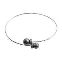 Genuine Swarovski Pearls Wire Cuff Bracelet  w/ Silver Rondells Bracelet 