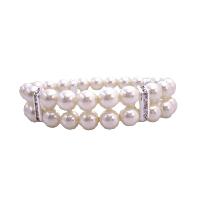 Double Strands Cream Pearls Stretchable Bracelet With Silver Rondells 