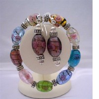 Murano Glass Beads Stretchable Bracelet Colorful Beads With Sterling Earrings Jewelry  