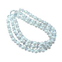 Three Stranded White Pearls & Genuine Swarovski Moonlite Crystals Bracelet 