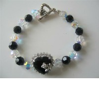 Heart Romantic Jewelry Genuine Swarovski AB And Jet Crystals Sterling Silver Bracelets w/ Genuine Sterling SIlver Heart Toggle Clasp 