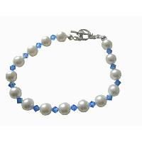 Sapphire Swarovski Crystals w/ White Pearls Bracelet Handmade Genuine Swarovski Pearls & Crystals