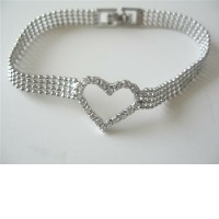 Heart Romantic Jewelry Cubic Zircon Heart Bracelet w/ Thick Beaded Rhodium Bracelet