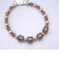 Wedding Bracelet Bronze Pearls Swarovski Smoked Topaz Crystals 