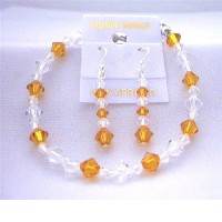 Wedding Jewelry Bracelet & Earrings Set w/ Genuine Swarovski Topaz & Clear Crystals w/ Silver Rondells