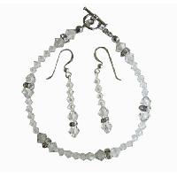 Clear Swarovski Irridscent Crystals Bridal Bracelet & Earrings Set w/ Genuine Swarovski  Clear Crystals & Silver Rondells