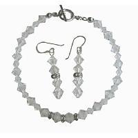 Clear Swarovski Irridscent Crystals Bridal Bracelet & Earrings Set w/ Genuine Swarovski  Clear Crystals & Silver Rondells