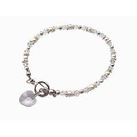 Heart Charm Swarovski Clear Irridscent Crystals w/ White Pearls And Bali Silver Bridal Flower Girl Bridemaids Bracelet