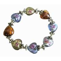 Multi Colored Heart Stretchable Bracelet w/ Bali Silver Spacer Bracelet