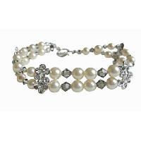 Black Diamond Crystals Swarovski Cream Pearls Double Stranded Bracelet :  swarovski crystals bracelet cream pearls bracelet giftgiftsilver jewelryjewelrybridal