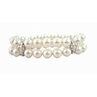 Double Stranded Swarovski 8mm White Pearls w/ Silver Rondells Genuine Swarovski Pearls Bracelets
