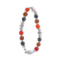 Glass Beads Red Onyx Topaz Brown Bracelet w/ Flat Spacer & Silver Daisy Sapcer Plastic