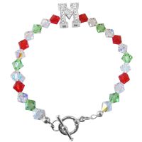 M Charm Bracelet Genuine Swoarovski Siam Red Peridot & AB Crystals Bracelet 6mm Crystals Bicone Bracelet
