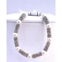 White Pearls Bracelet w/ Bali Silver Gorgeous Handmade Bracelet