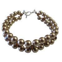 Handcrafted Jewelry Interwoven Bracelet Absolutely Newly Designed 3 stranded 2 stranded Bronze Pearls & Middle strand Smoked Topaz Crystals Wedding Formal Genuine Pearls Toggle Clasp Bacelet Bridal Bracelet