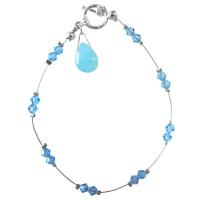 Wedding Party Jewelry Aquamarine Swarovski Crystals w/ Glass Bead Teardrop Accented Wire Braceletlet Genuine Swarovski Crystals Bracelet