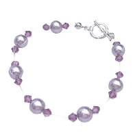 Cheap Swarovski Jewelry Mauve Pearls With Amethyst Crystals Bracelet Bridemaids Flower Girl Prom Jewelry