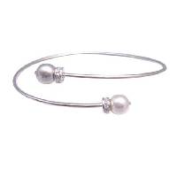 Affordable Wedding Silver Cuff Bracelet Swarovski White & Grey Pearls Fashionable Bridemaids Flower Girl Bracelet  Diamante