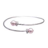 Genuine Swarovski Rose Pearls Silver Cuff Comfortable Bracelet w/ Diamante Spacer Sleek
