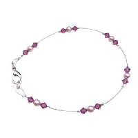 Fuschia Crystals Lobster Clasp Bracelet Genuine Rose Pearls Wedding Bridal Party Bracelet
