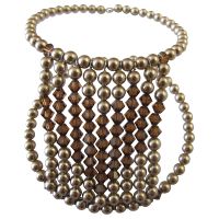 Express Your Love With Hanmade Heart Bracelet Flexible Cuff Bracelet Bronze Pearls With Smoked Topaz Crystals Heart At Center Comfortable Cuff Bracelet